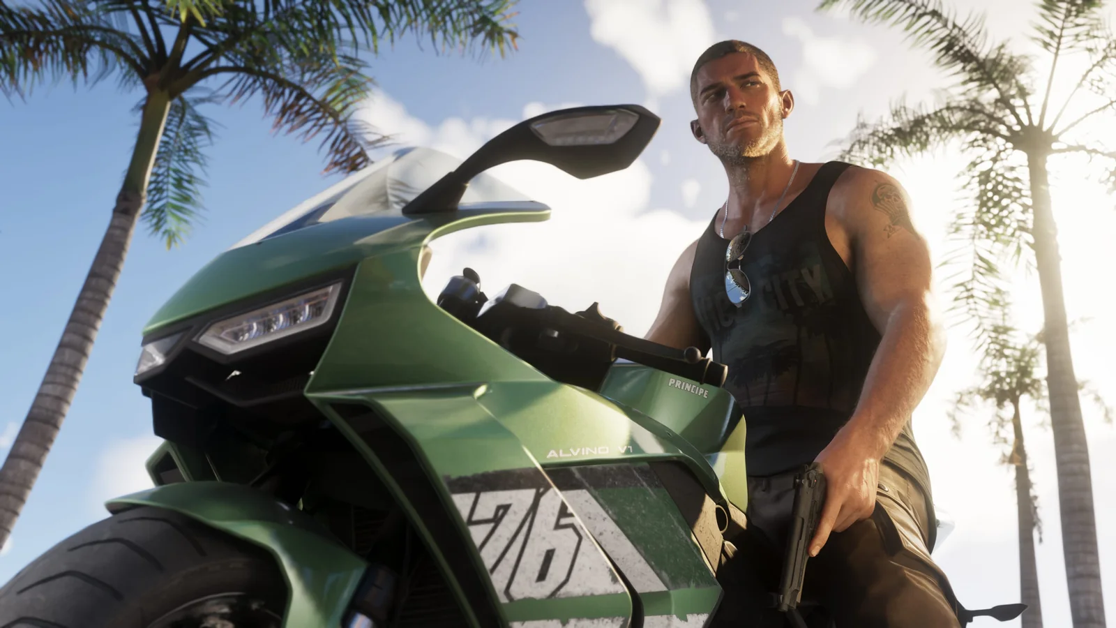 Official GTA VI screenshot of Jason and a motorcycle